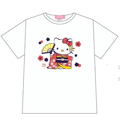 Hello Kitty with Length Width Sleeve Length Shoulder Width XL [Terakoya] T-Shirt Fan, White, XL, Size Approx. 74cm, 56cm, 22cm, 49cm, KT638-02