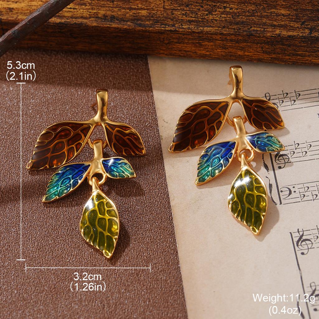 Retro court style painted stud earrings color matching flower glaze enamel design ring simple atmosphere high-end earrings