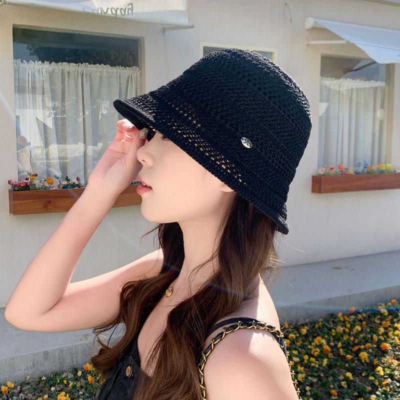 

Advanced sense hollow sunshade knitted bucket hat women s spring new face small top hat versatile basin hat tide M（56-58cm）