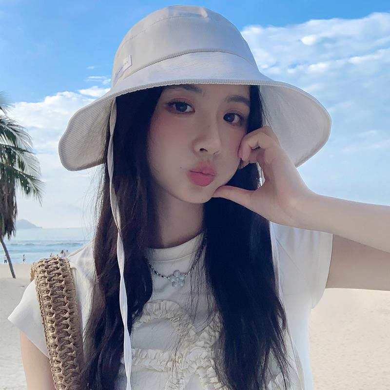 Retro Blue Striped Bucket Hat Women's Spring and Summer Big Brim Sun Hat Big Head Circumference Showing Washbasin Hat