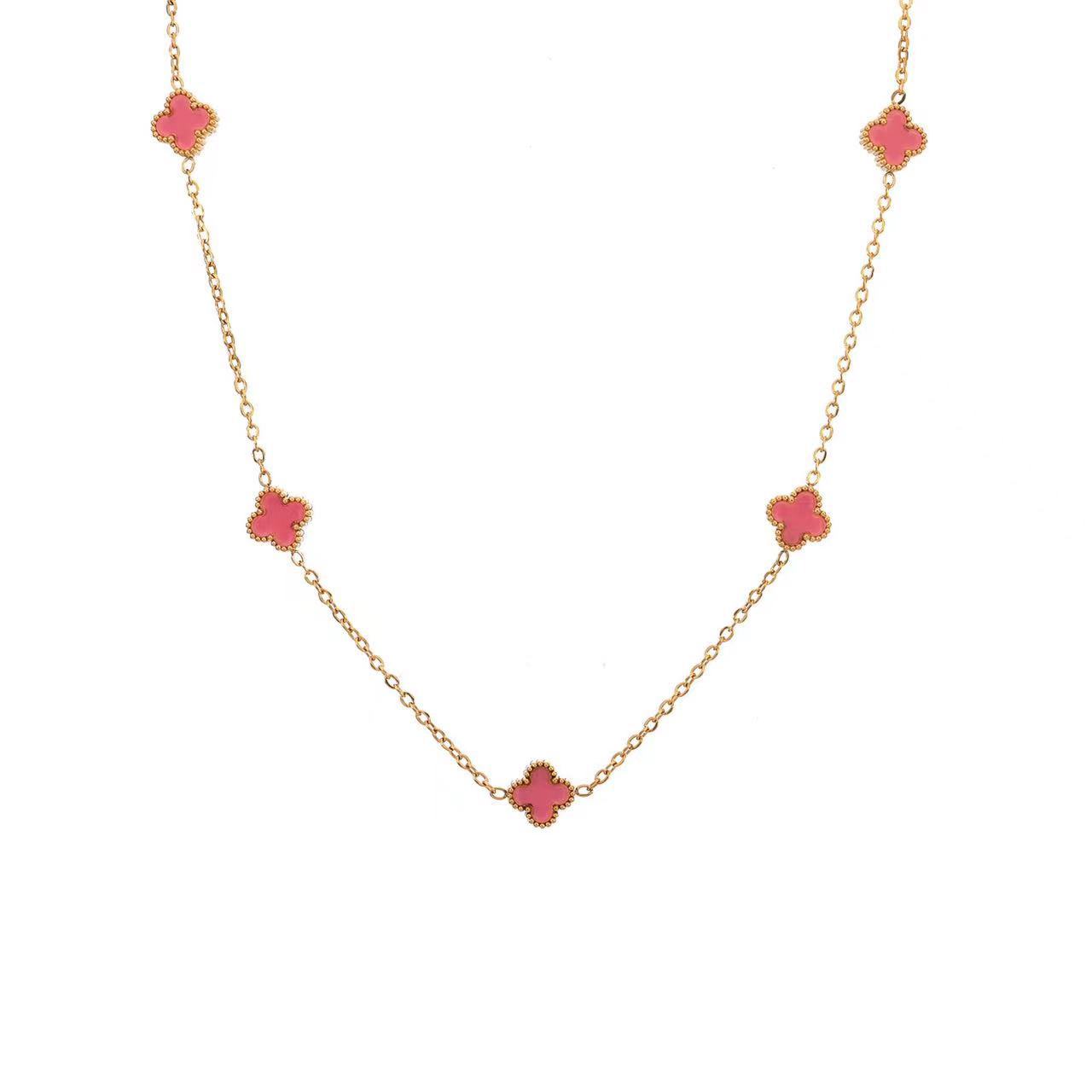 

9 мм Ожерелье из ракушек «Четырехлистный клевер» 5 цветков Женское Легкая роскошь На каждый день Цепочка на ключицу розовый