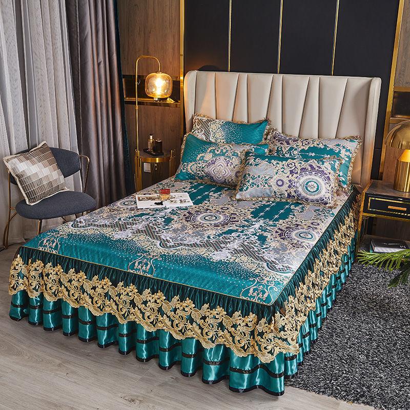 Luxuriöse waschbare, eisweiche Bettwäsche, Spitzen-Bettrock, Stickerei, malerische Tagesdecken, Queen-Size-Bett, zusammenklappbare Kühlmatte