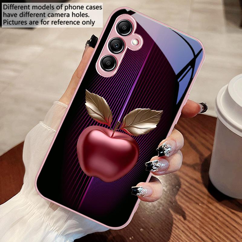 Stripe Gradient Apple Red For Samsung Galaxy A14 4G 20 30 52 20S 21S 22 32 33 34 42 50 51 53 54 70 71 72 73 5G Glass Phone Case