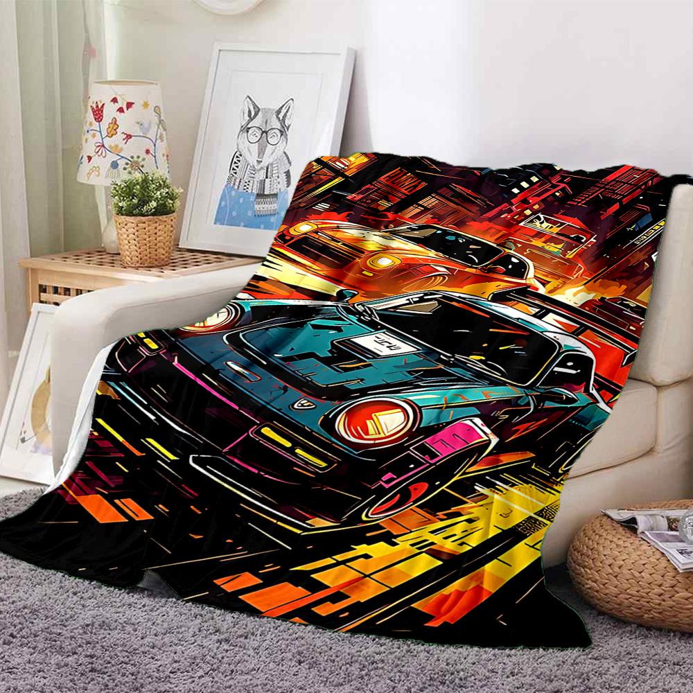 1pc Street Racer Flannel Throw Blanket HD Printed Lightweight Soft Warm All Season Blanket for Sofa, Bed, Travel, Camping Machine Washable