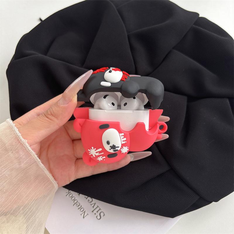 For Airpods 4 Pro 3 Pro 2 Pro Earphone Case 3D Edgy Pink Bloody Hug Bear Soft Silicone Cartoon Headphone Box Cover