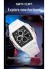 Sanda Men's Sports Barrel-Shaped Luminous Countdown Watch with Triple Time Zone and Dual Display, Waterproof Design.