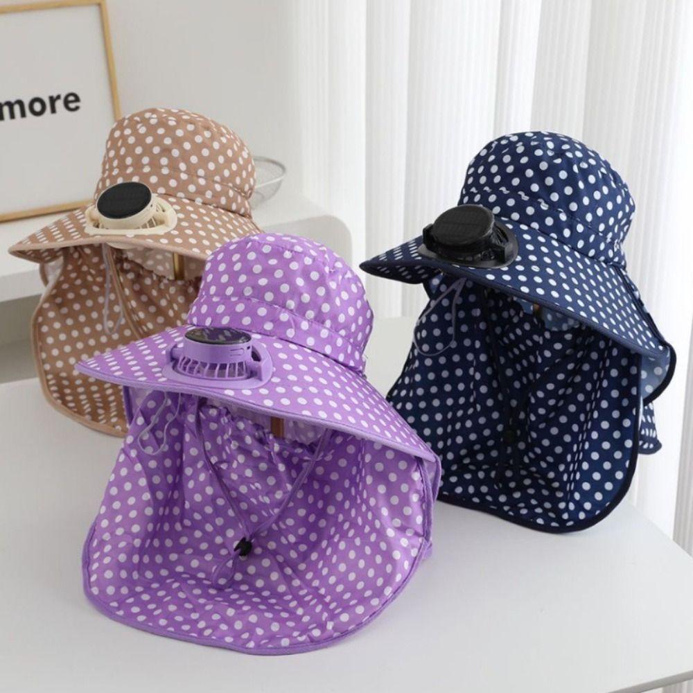 Solar USB Anti-UV Solar Fan Cap USB Charging Breathable Cooling Fan Hat Floral Design Long Sun Shield Sun Cap Sun Protection