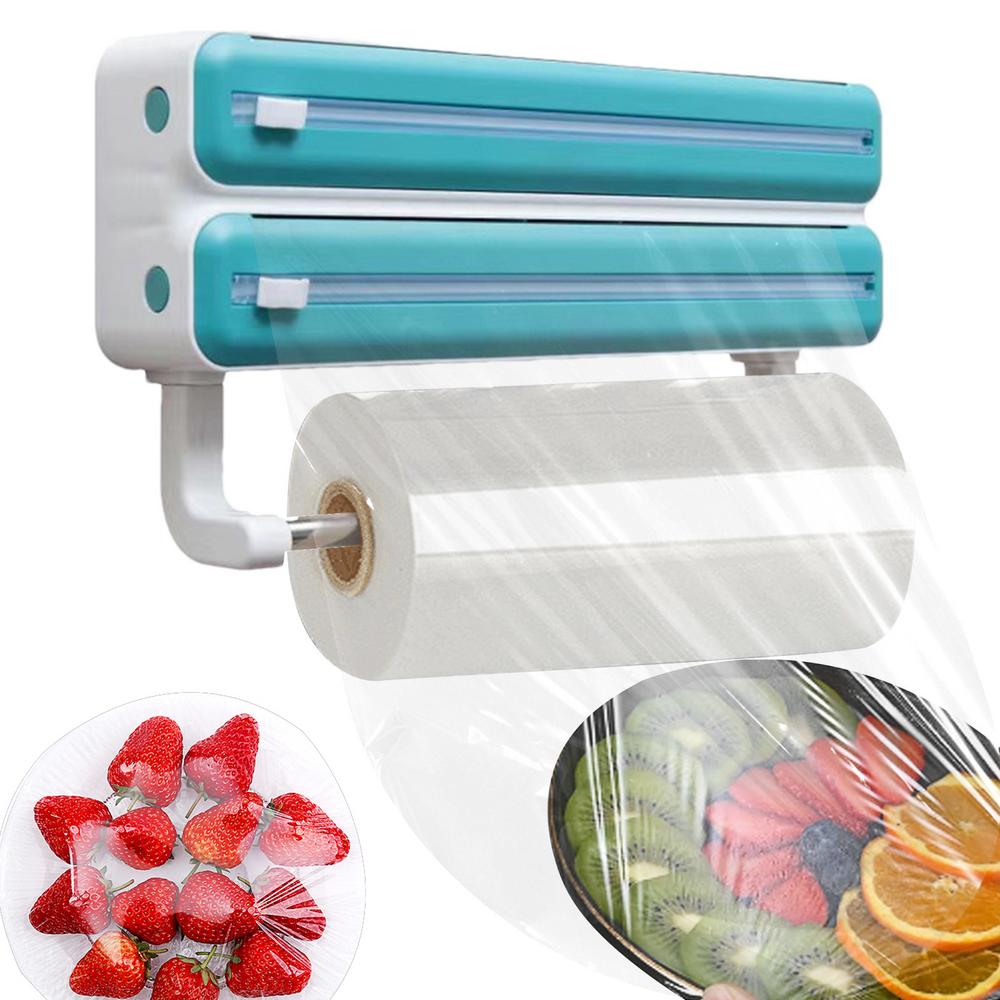 Alufolien-Spender Wandmontage Küchenaufbewahrung Organizer Halter Mit Schneider Folien-Aufbewahrungsbox Spender Mit Taschentuch-Halter