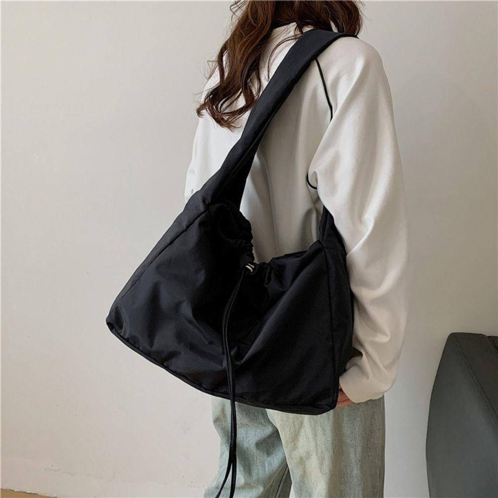 Solid Color Drawstring Crossbody Bag Large Capacity Lightweight Oxford Tote Bag Korean Style Harajuku Underarm Bag Outdoor