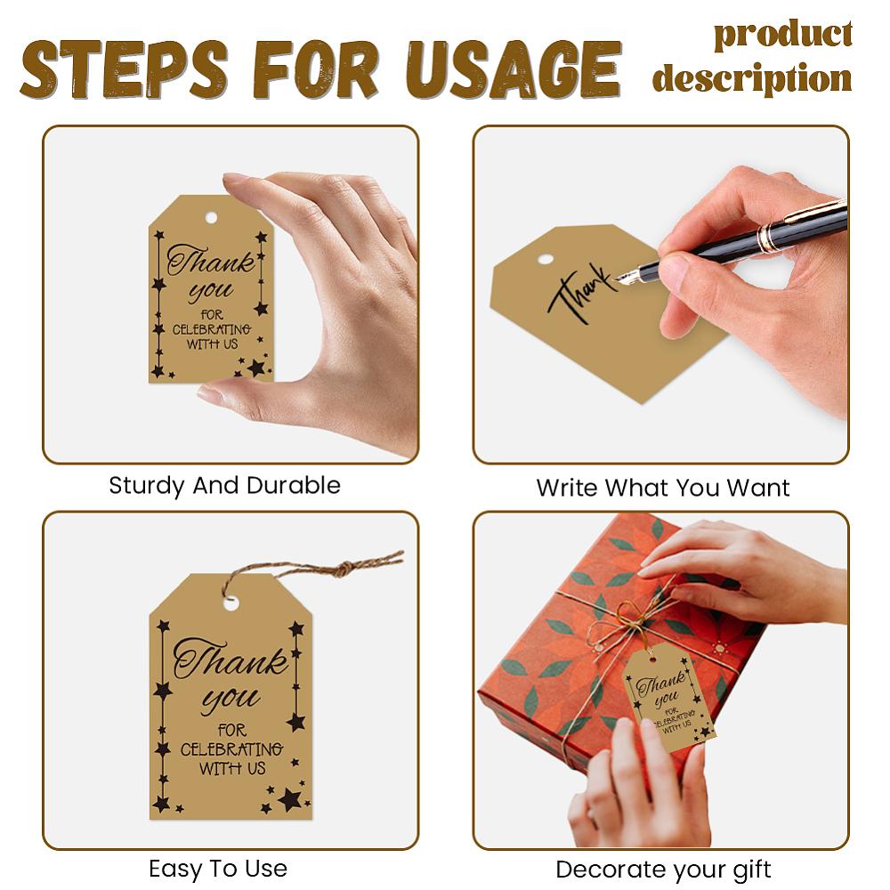 1set 80pcs 4 styles Printed Paper Thank You Gift Tags Rectangle Word 7.7x5.1cm Hole: 5mm 20pcs/style