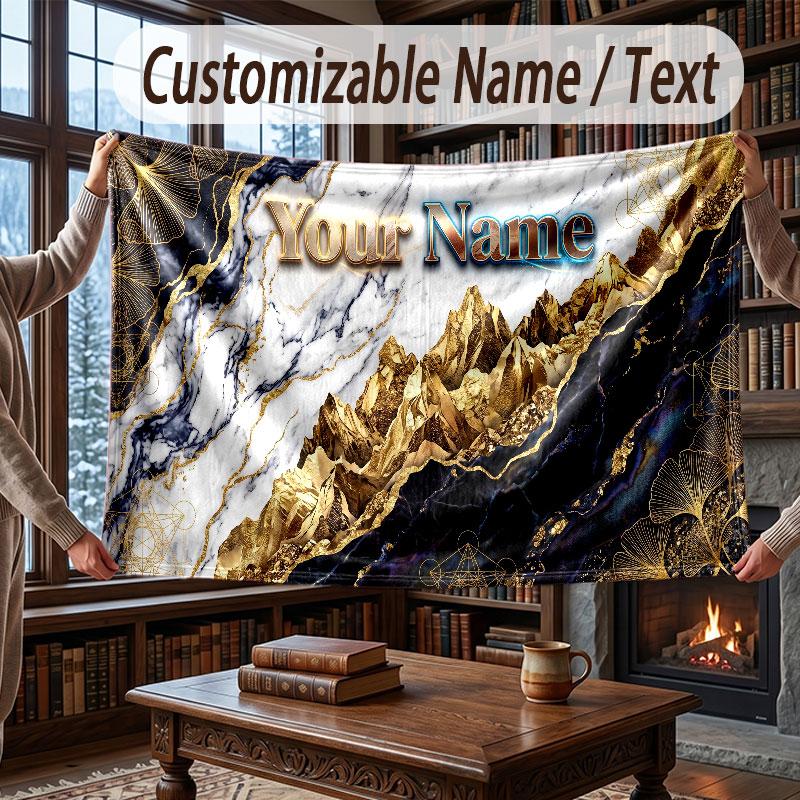 Abstract Geometric Theme Throw Blanket Custom Name Text Personalized Blanket Soft Cozy Blanket for Home Sofa Bed