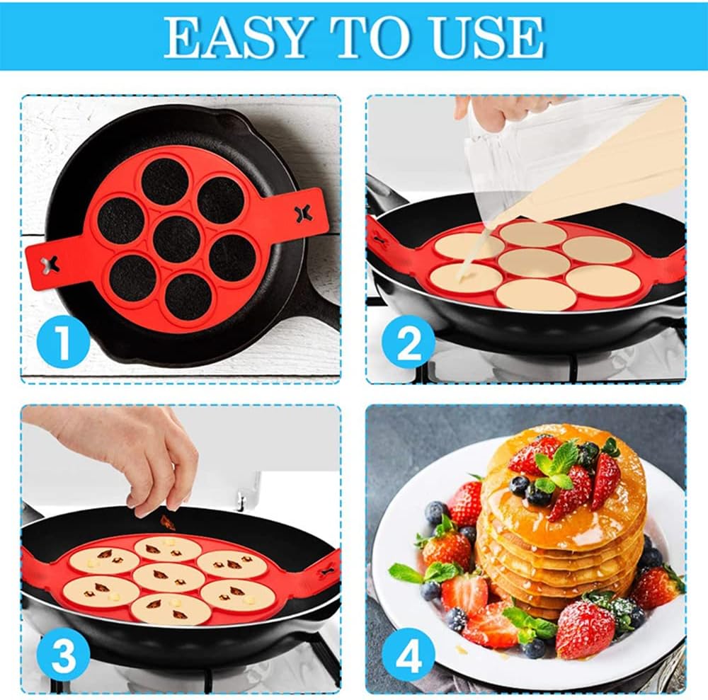 1Pcs Round Egg Griddle 7 Hole Food Grade Silicone Nonstick Pan Egg Pancake Mold Home Cooking Kitchen Baking Accessories