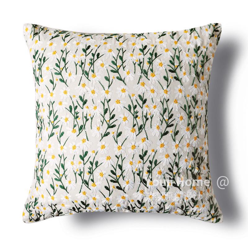 

Luxury Embroidered Daisy Throw Pillow Cover for Sofa or Bedside Pillowcase Only