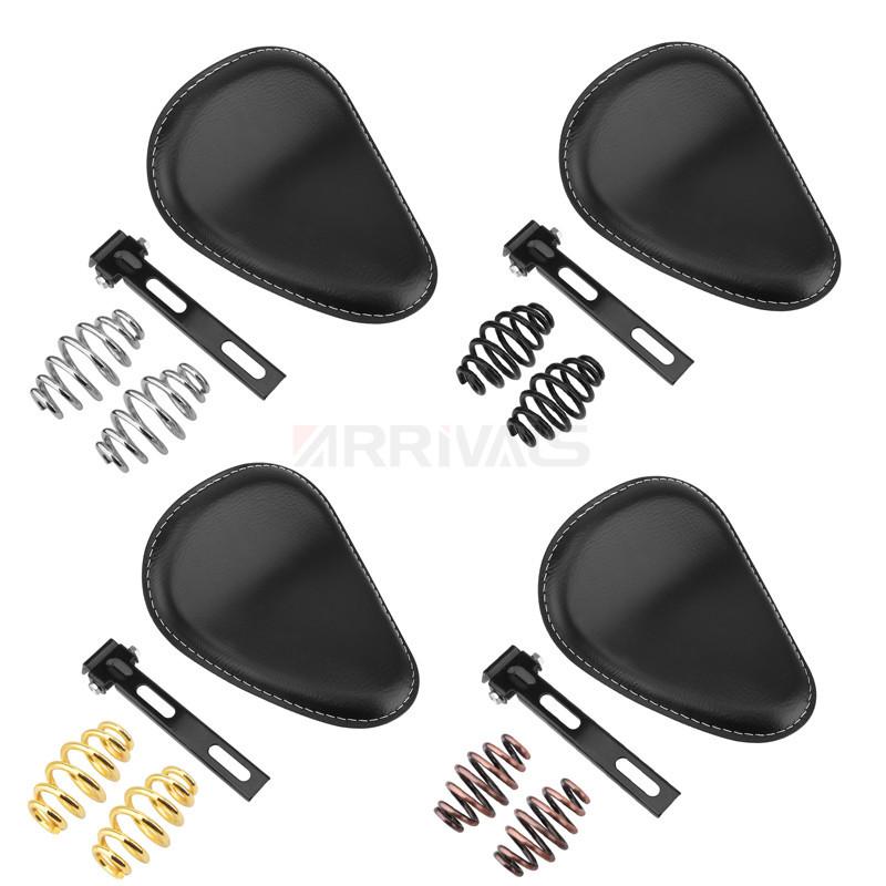 Motorrad Leder Sattel Sitz Retro Schwarzes Leder Einzelsitz für Harley Custom Chopper Bobber Honda Yamaha Kawasaki Suzuki