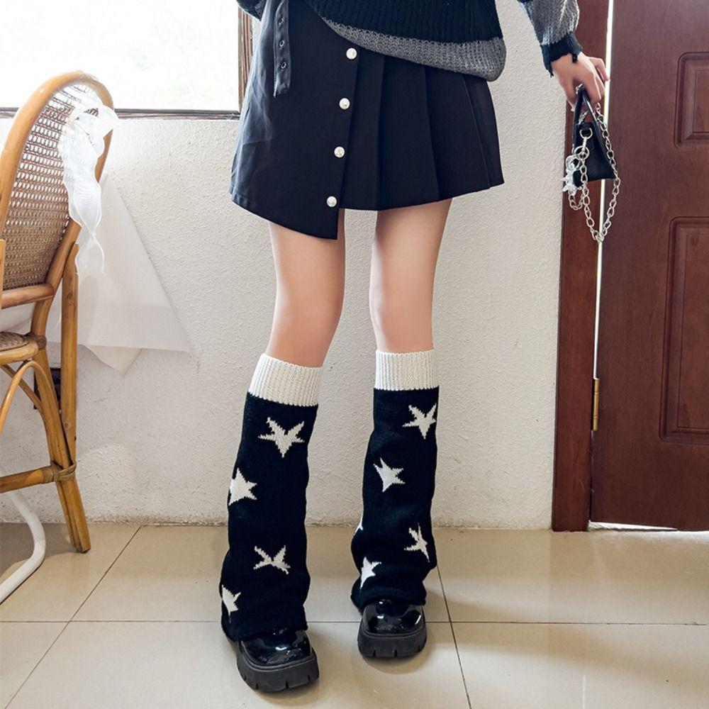 Gothic Cross Knitted Socks Star Pattern Leg Cover Socks Long Socks Boot Cuffs Kawaii Style