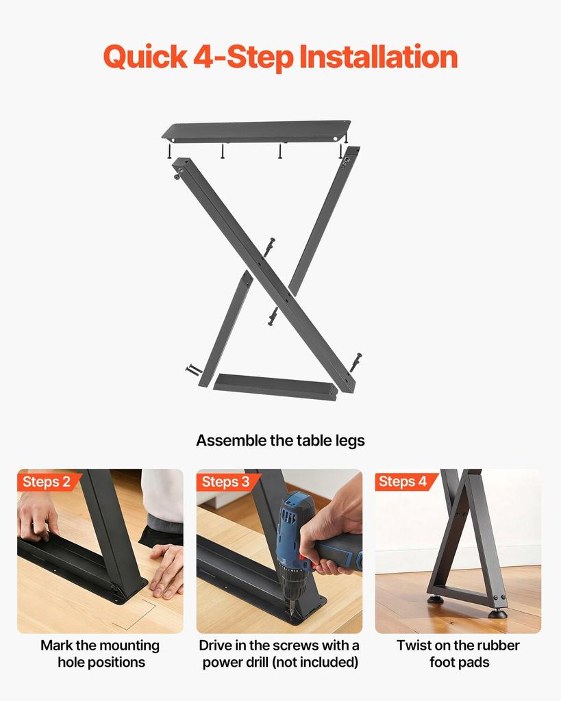 Table Legs, 740 X 472 Mm (H X W) Steel Furniture Legs, Modular Design, Easy Assembly, 1000 Kg Max Load Heavy Duty, Z Shape for Home Office Desk DIY,