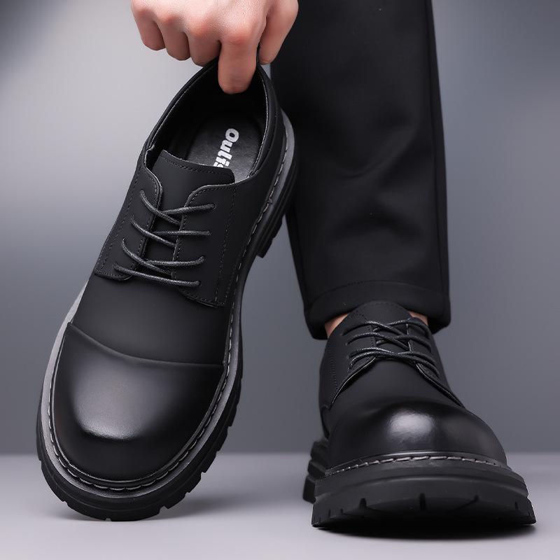 Neue Designer-Spitzen-Retro-Lederschuhe für Herren mit großer Spitze, Modische Freizeit-Plateauschuhe, Männlich, Schwarz, Britischer Stil, Arbeitsschuh, Mann