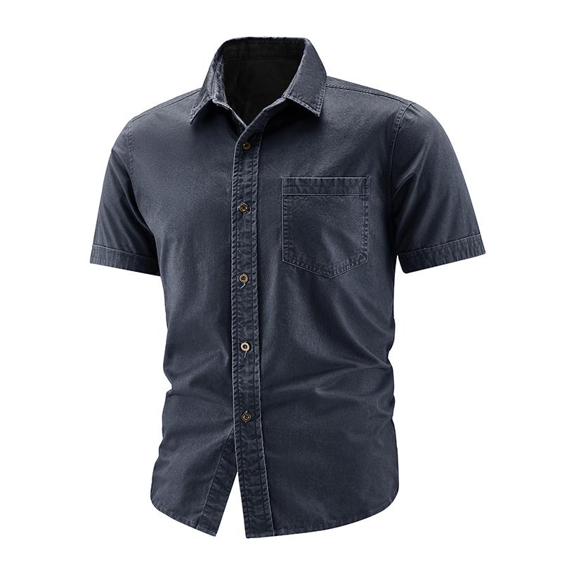 

Men s Short Sleeved Shirt, Pure Cotton Washed Jacket, Workwear Shirt, Lapel Shirt M синій колір