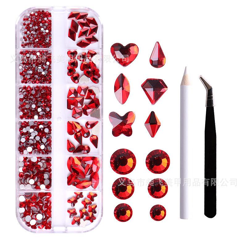Nagelkonst Smycken 12-Fack Förpackad Glas Strass Nagelkonst Diamant Specialformad Diamant Nagelkonst Smycken Blandad