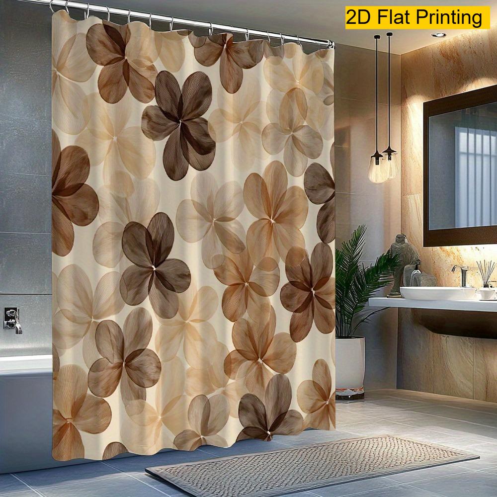 

Brown Floral Shower Curtain Elegant Flower Patterns Vintage Style 2D Flat Artistic Bathroom Home Decor With Hooks W60H190(CM)-1 Pcs