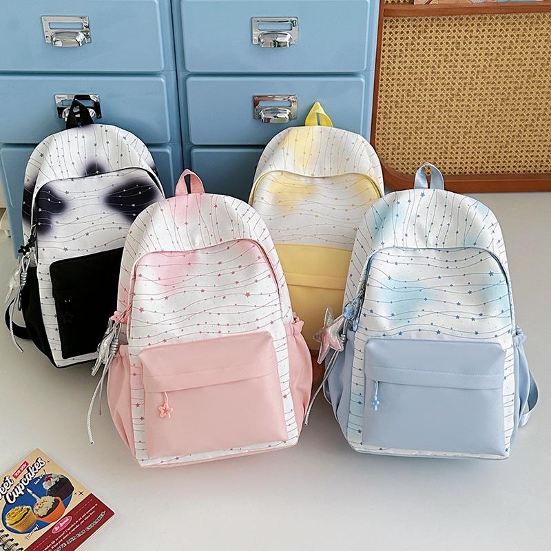 Schoolbag Korean Version Ins Splicing Backpack Women's Large-capacity High-value Cute Printed Student Schoolbag Sweet Versatile Backpack.