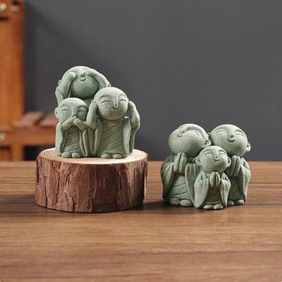 Spiritual Desk Decoration Small Buddha Ornament Green Sandstone Little Buddha Decoration Versatile Monk Statue for Desk Home