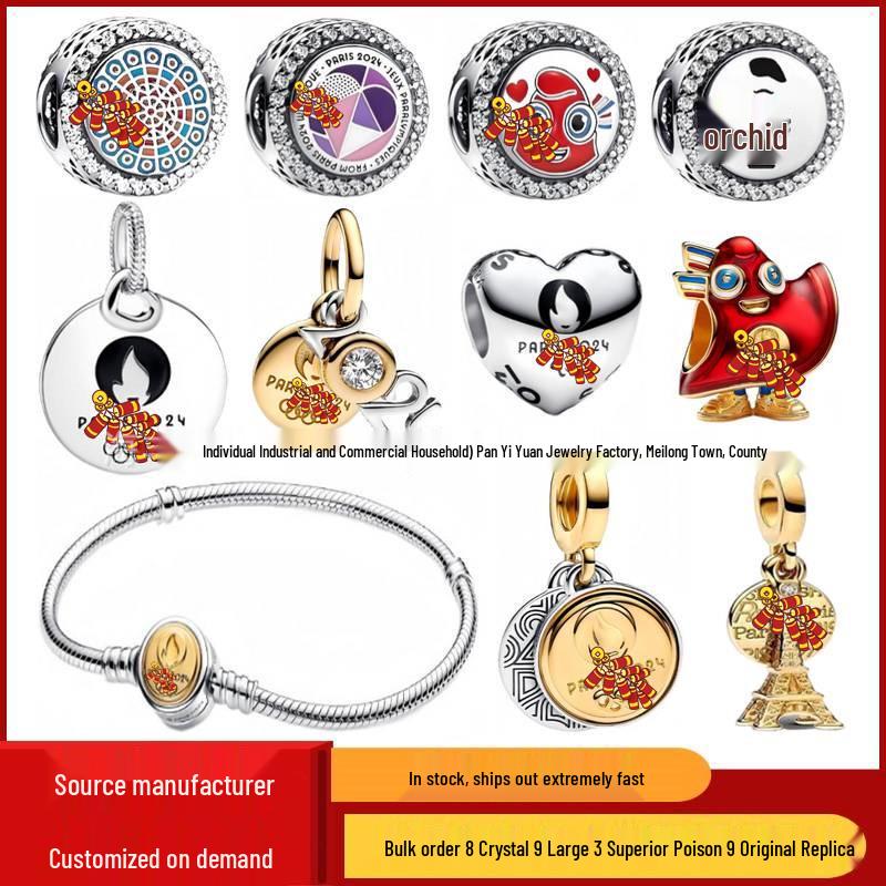 Pan Jia S925 White Copper Cartoon Pendant Beads for DIY Bracelets: Rhinestone-Inlaid Anime Jewelry Accessories