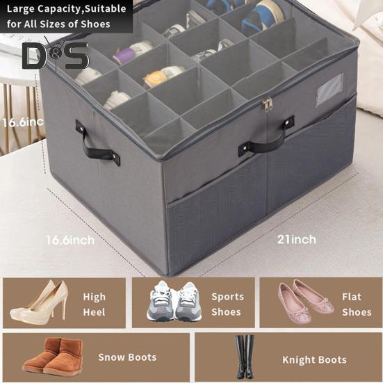 Organizér úložného boxu na boty Více přihrádek Velkokapacitní design rukojeti Nastavitelný vysoký podpatek Úložné boxy na boty s průhledným krytem