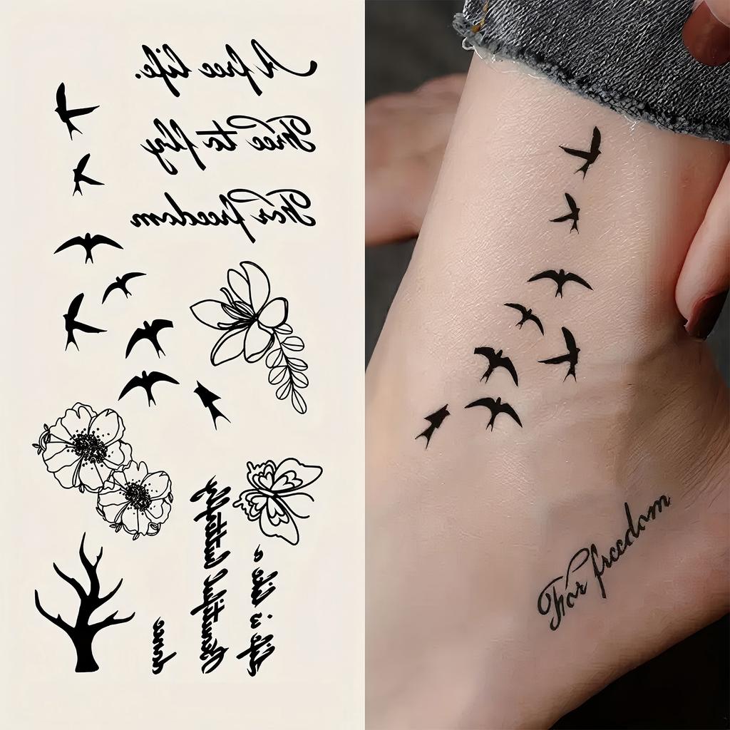 1 Hoja Araña Letra Flor Patrón Pequeño Tatuajes Temporales Para Mujeres Dedo, Pegatina de Tatuaje Falso Realista de Larga Duración