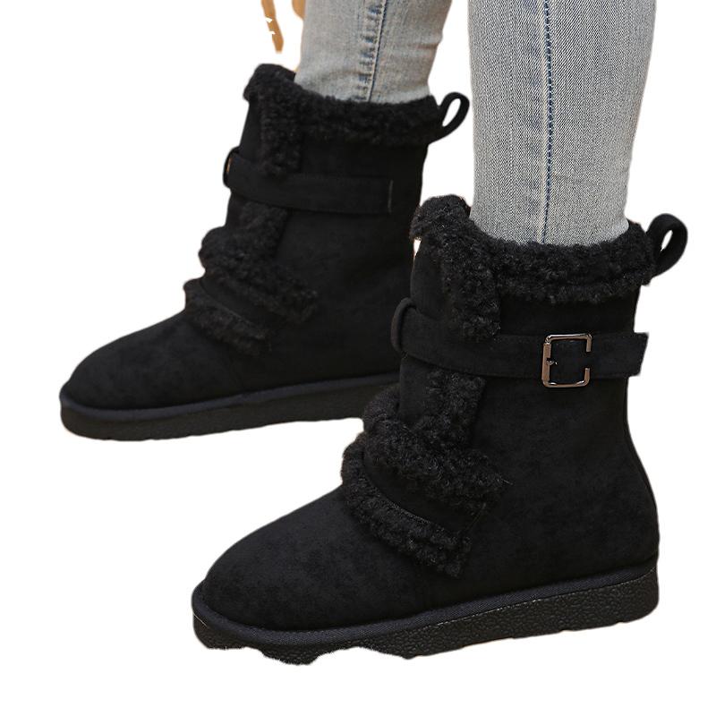 Fur Flats Women Snow Ankle Boots Suede Short Plush Designer New Cotton Shoes 2025 Trend Warm Cozy Casual Winter Botas De Mujer