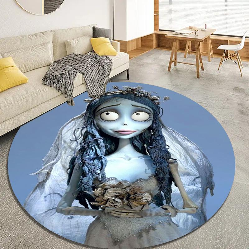 Corpse Bride Round Area Rug,Carpet Rug for Living Room Bedroom Sofa Playroom Decor,Non-slip Floor Mat17