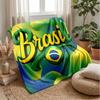 Brazil Football Printed Flannel Blanket Skin Friendly Warm Decorative Throw for Indoor Couch Bed Daily Use
