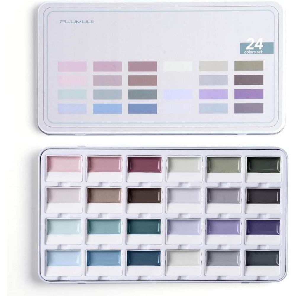 1 SET Fuumuui 24-Farben Deckende Halbfeuchte Solide Aquarellfarbe Set Künstlerbedarf für Künstler Anfänger Malerei Hobbyisten Malerei