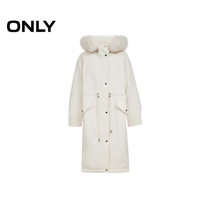 ONLY Women's 90% White Duck Down Mid-Length Puffer Jacket with Detachable Fur Collar