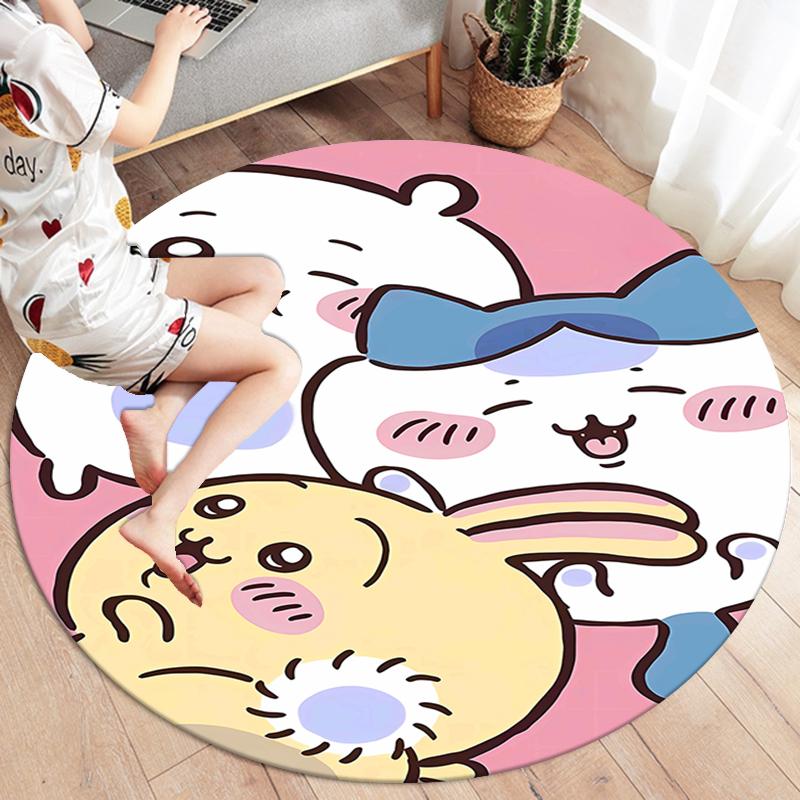 Chiikawa runder Teppich, Teppich für Wohnzimmer Schlafzimmer Sofa Spielzimmer Dekor, rutschfeste Bodenmatte