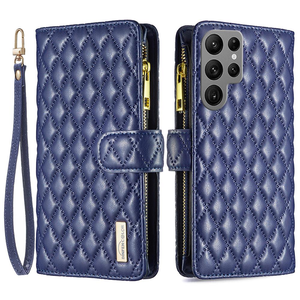 BINFEN COLOR BF Style-15 For Samsung Galaxy S24 Ultra Leather Case Zipper Wallet Phone Cover