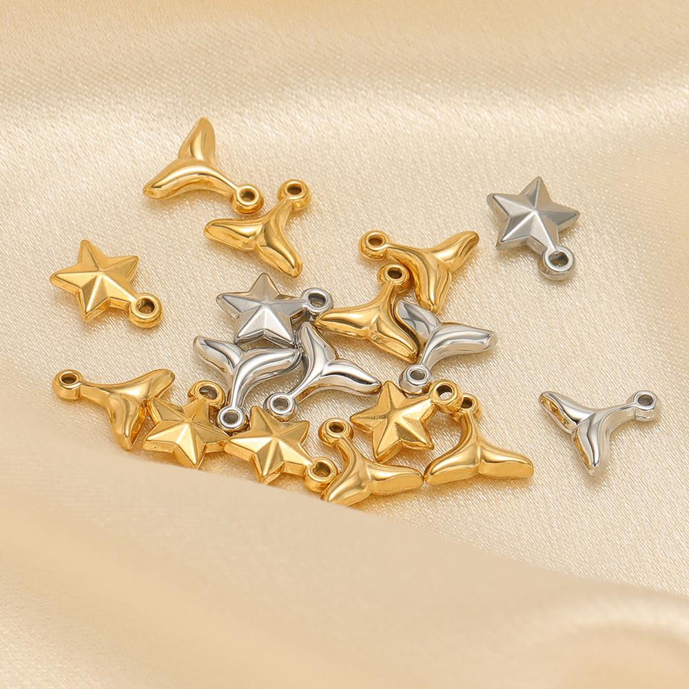 10 Stück PVD-vergoldete kleine Seestern-Schwanz-DIY-Anhänger für die Schmuckherstellung Großhandel Edelstahl-Anhänger Halsketten-Verlängerungsschwänze