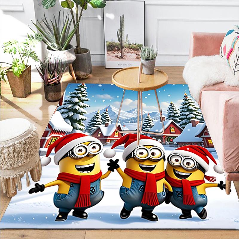 1Pc Merry Christmas Minions Rug Office Carpet Indoor Outdoor Doormat Nonslip Soft And Comfortable Living Room Christmas Halloween Gift D91845