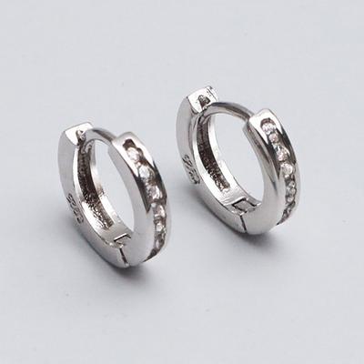 P1031W S925 Silver Cubic One-Touch Ring Silver Piercing 1 Pair
