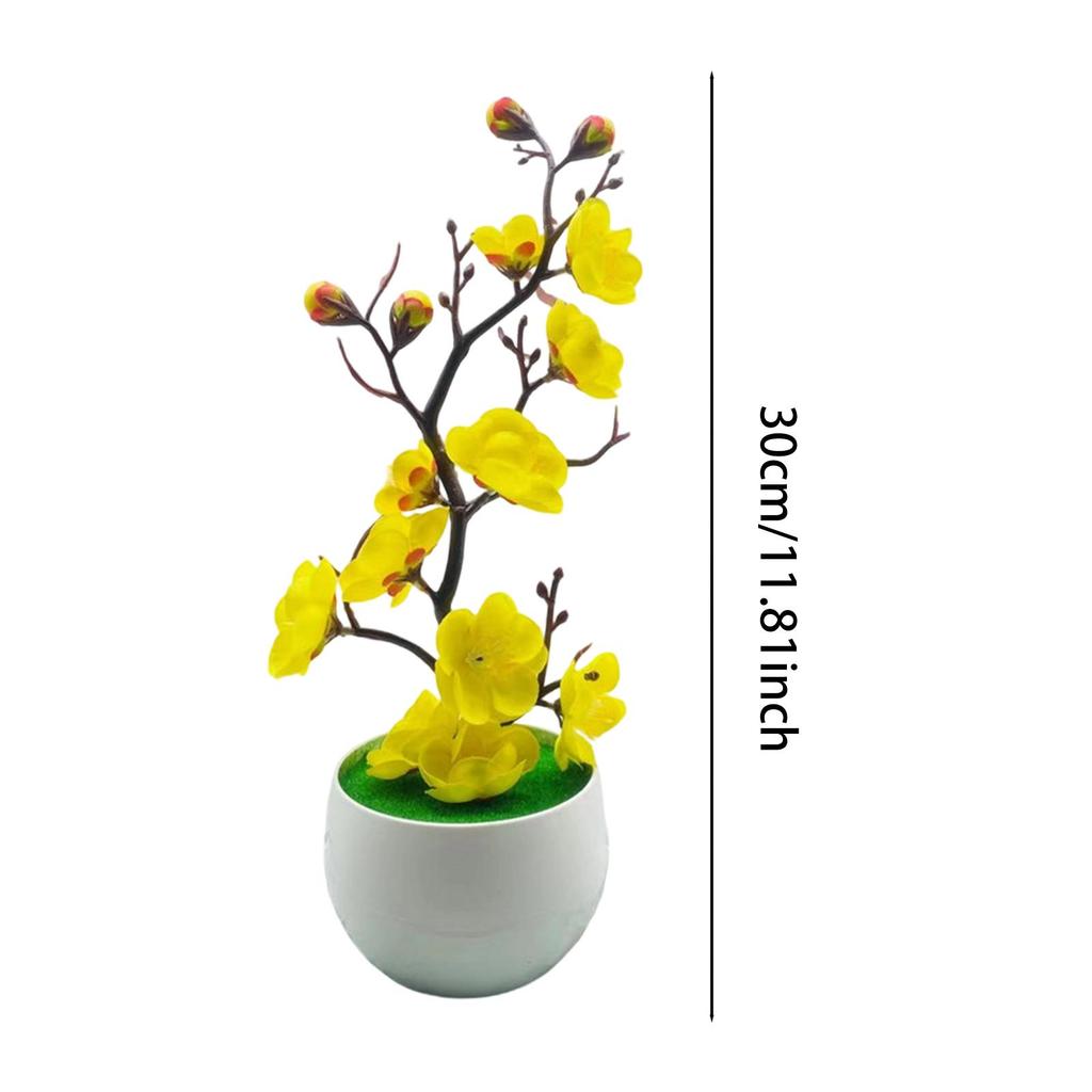 Faux Plum Blossom Bonsai Reusable Decorative Desktop Faux Potted Plant Artificial Potted Flowers for Home Living Room Bookshelf