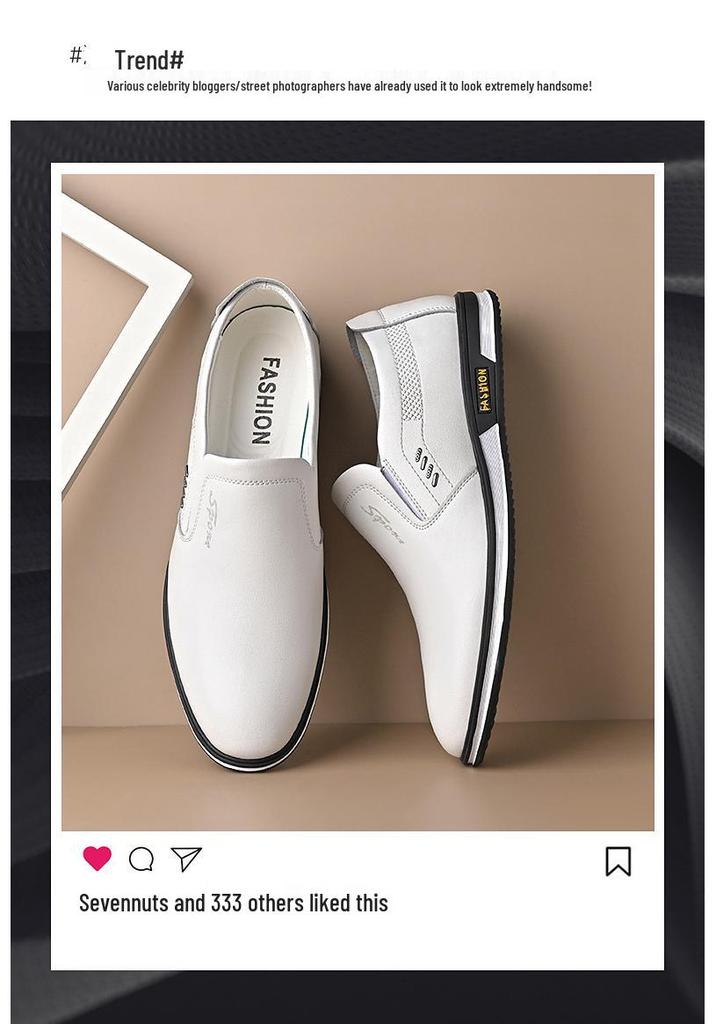 Scarpe casual da uomo bianche in pelle britannica slip-on taglie forti 2025