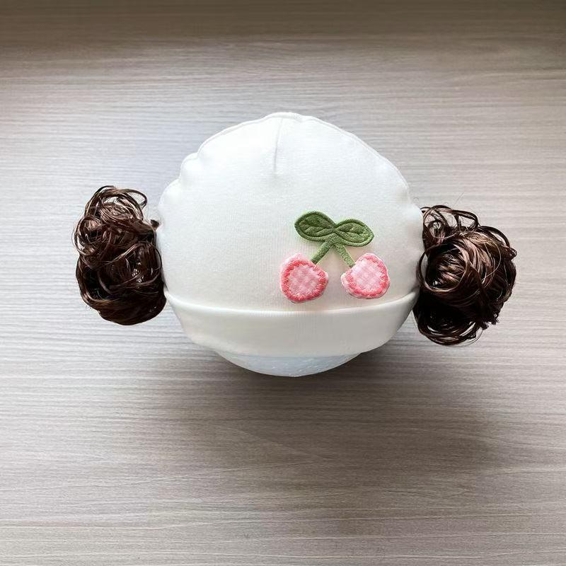 Baby Girl Cotton Beanie - High Elasticity, Cute Wig-Style Hat for Newborns, Spring & Autumn Style