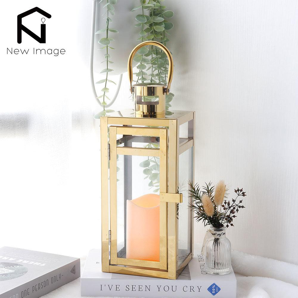 Stainless Steel Candle Holder Lanterns Gold Hanging Lantern Metal Candlestick Light for Indoor Outdoor Weddings Party Home Decor