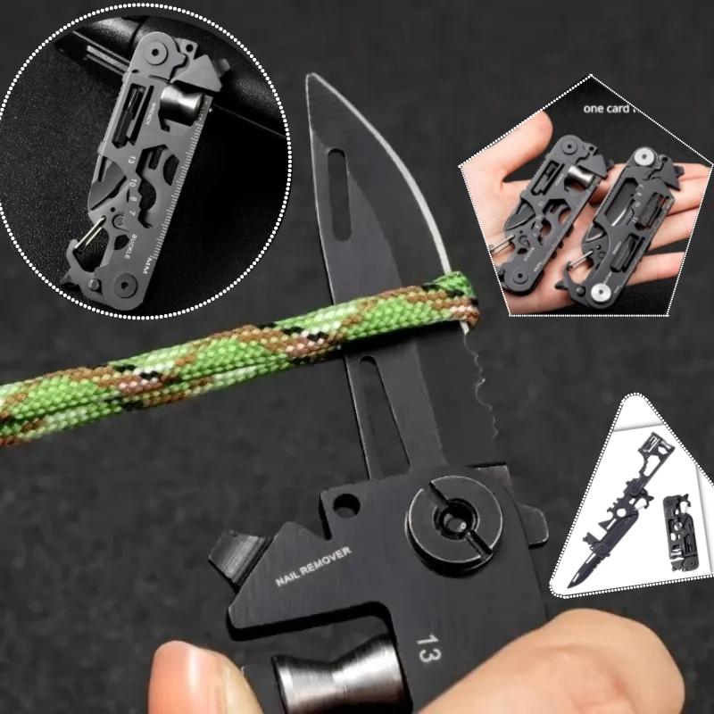 Black Folding Molle Scissors Sabre Mini Bicycle Repair EDC Camping Equipment Multi functional Outdoor Tool Combination Card