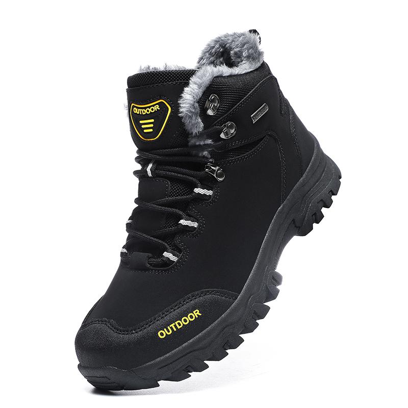

39-46 Мужские зимние ботинки для снега Водонепроницаемые кожаные кроссовки Супер теплые мужские ботинки Для улицы Мужские походные ботинки Рабочая обувь 46 чёрный