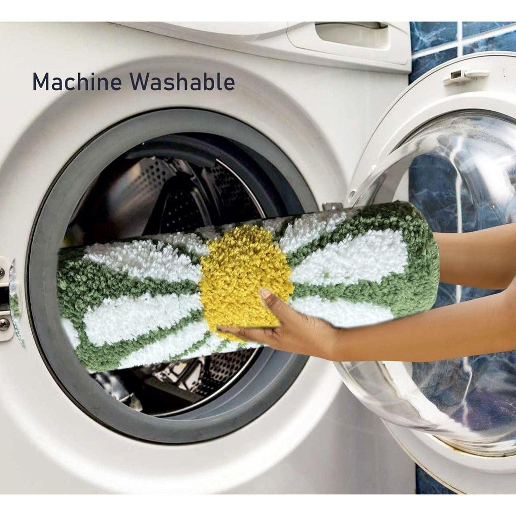 Flower Super Soft Microfiber Bath Mat Super Absorbent Anti-Skid Door Mats for Home/Bathroom/Bedroom/Kitchen/Floor Mat (Green) Pack of 1