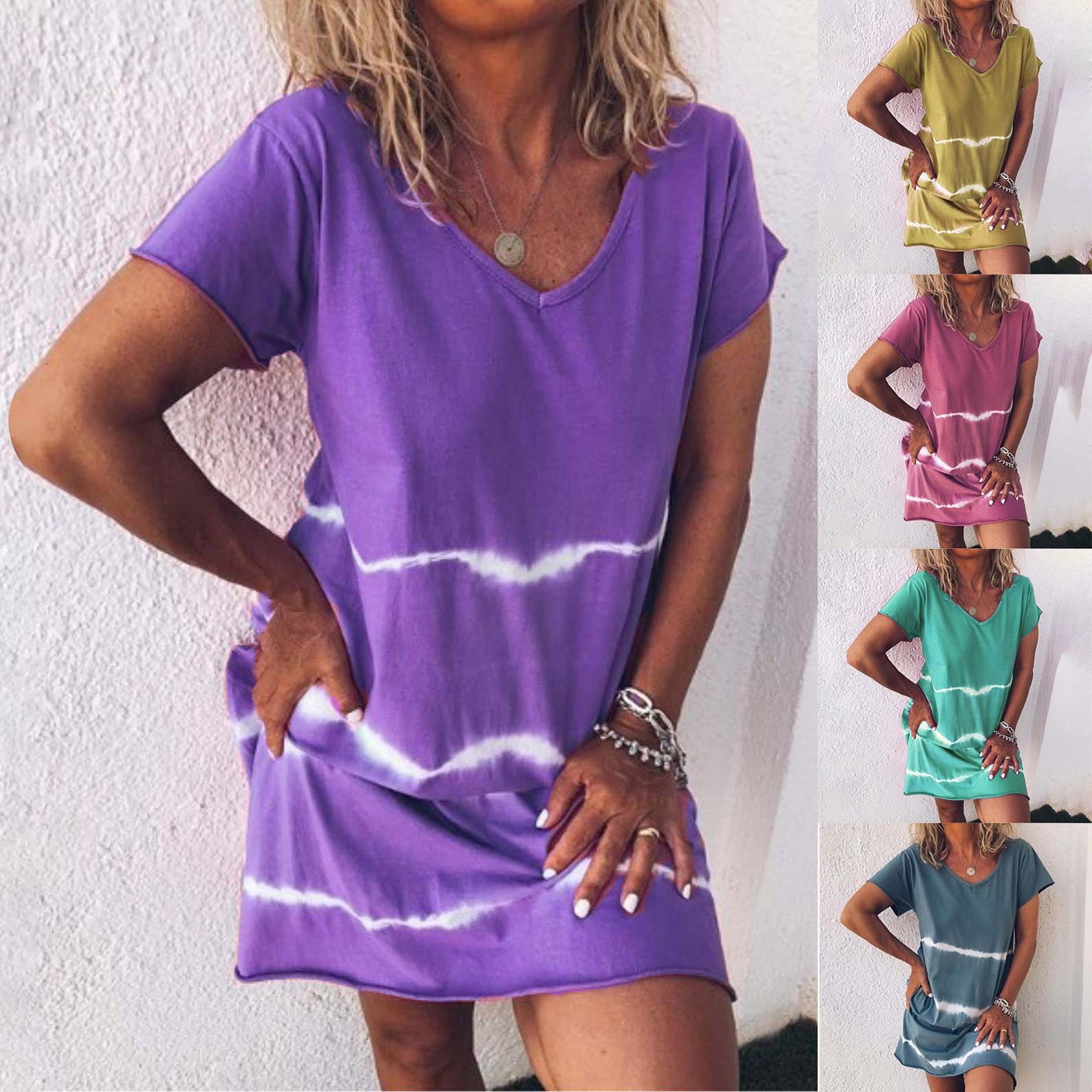 

Модное женское повседневное свободное мини-платье с v-образным вырезом и контрастным принтом с короткими рукавами