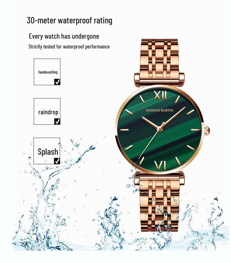 Hannah Martin Women's Waterproof Malachite Green Dial Watch