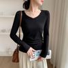 Women's Slim Fit V-Neck Ribbed Long-Sleeve Top for Autumn/Winter