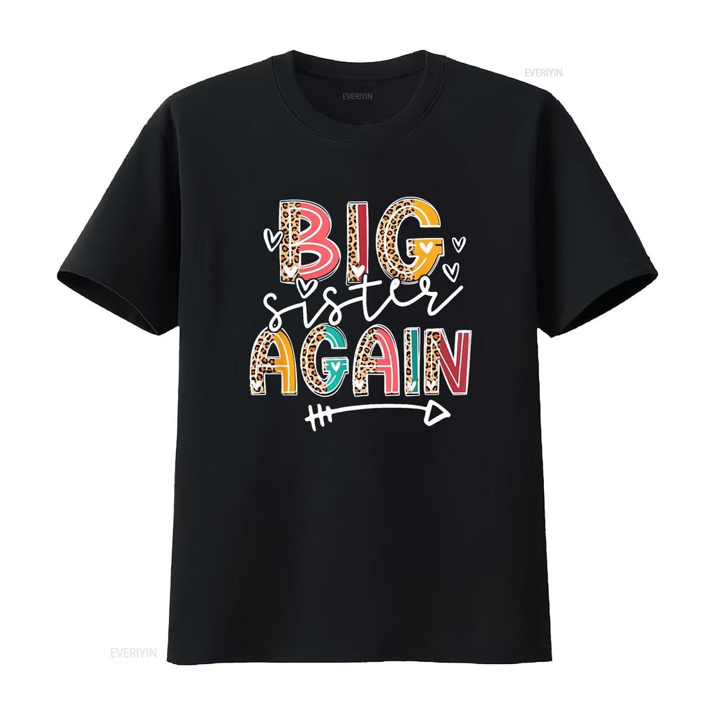 Big Sister Again Leopard Soon To Be Sis Announcement Girls T Shirt Black Medium vintage Washed Stylish graphic streetwear